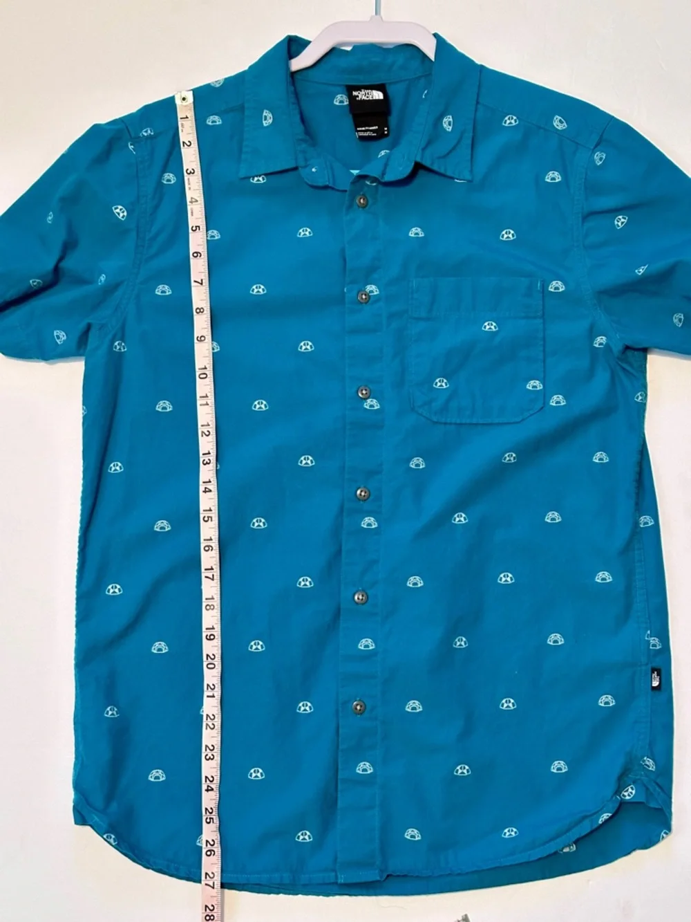 The North Face Teal Short Sleeve Baytrail‎ Jacq Shirt Tent Print Men Medium